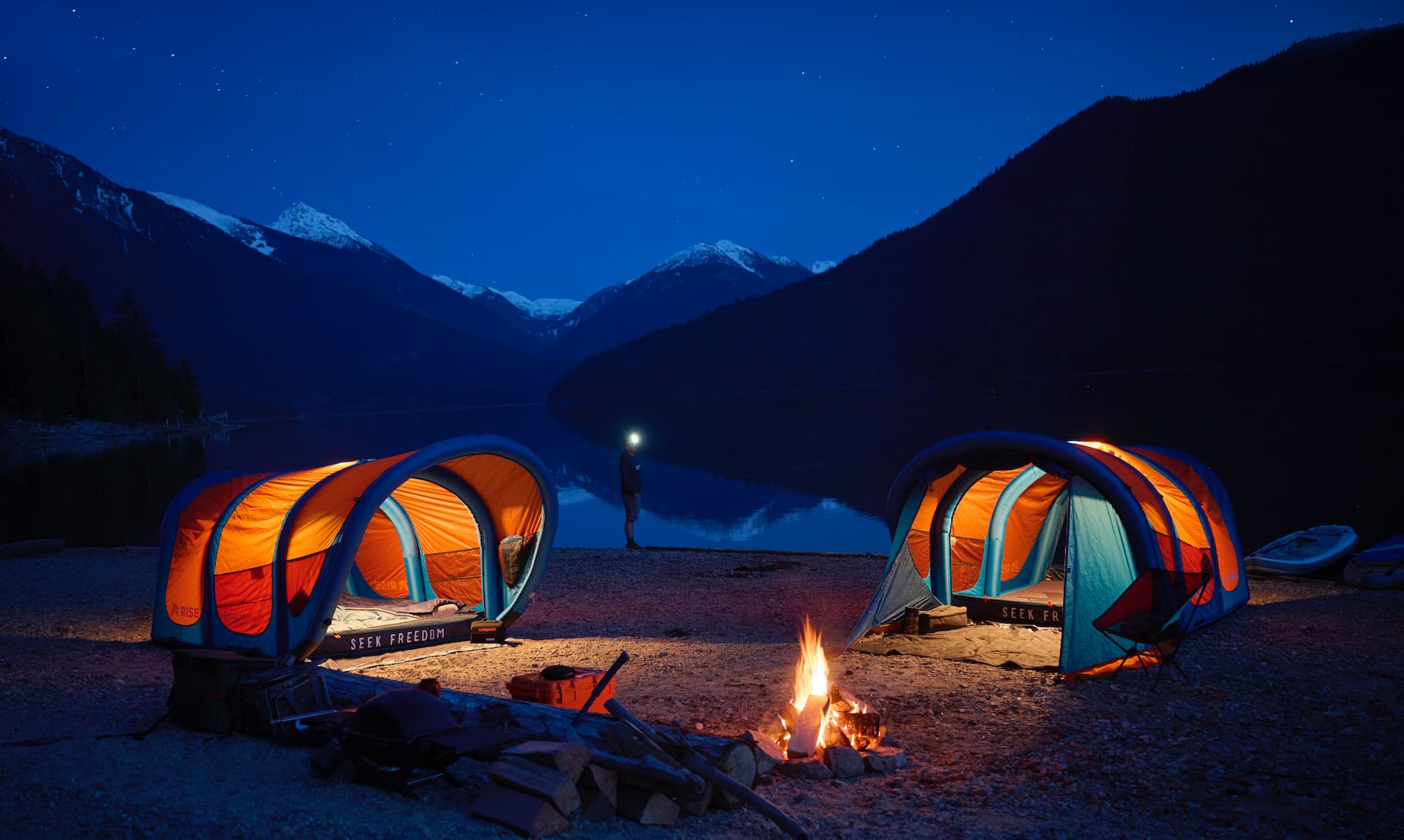 rise outdoor air nest camping tents at the lake